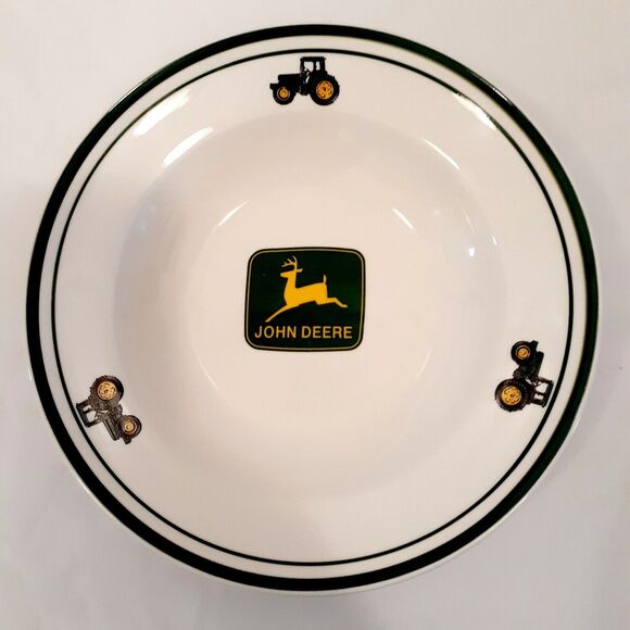 John Deere Tractor Bowl Rimmed Soup Cereal Salad Pasta Bowl 9" Gibson Green Whte - Picture 1 of 9
